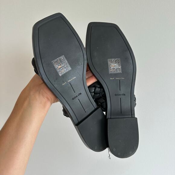Dolce Vita Double Braided Strap Square Toe Sandals Black 9 - Picture 3 of 6
